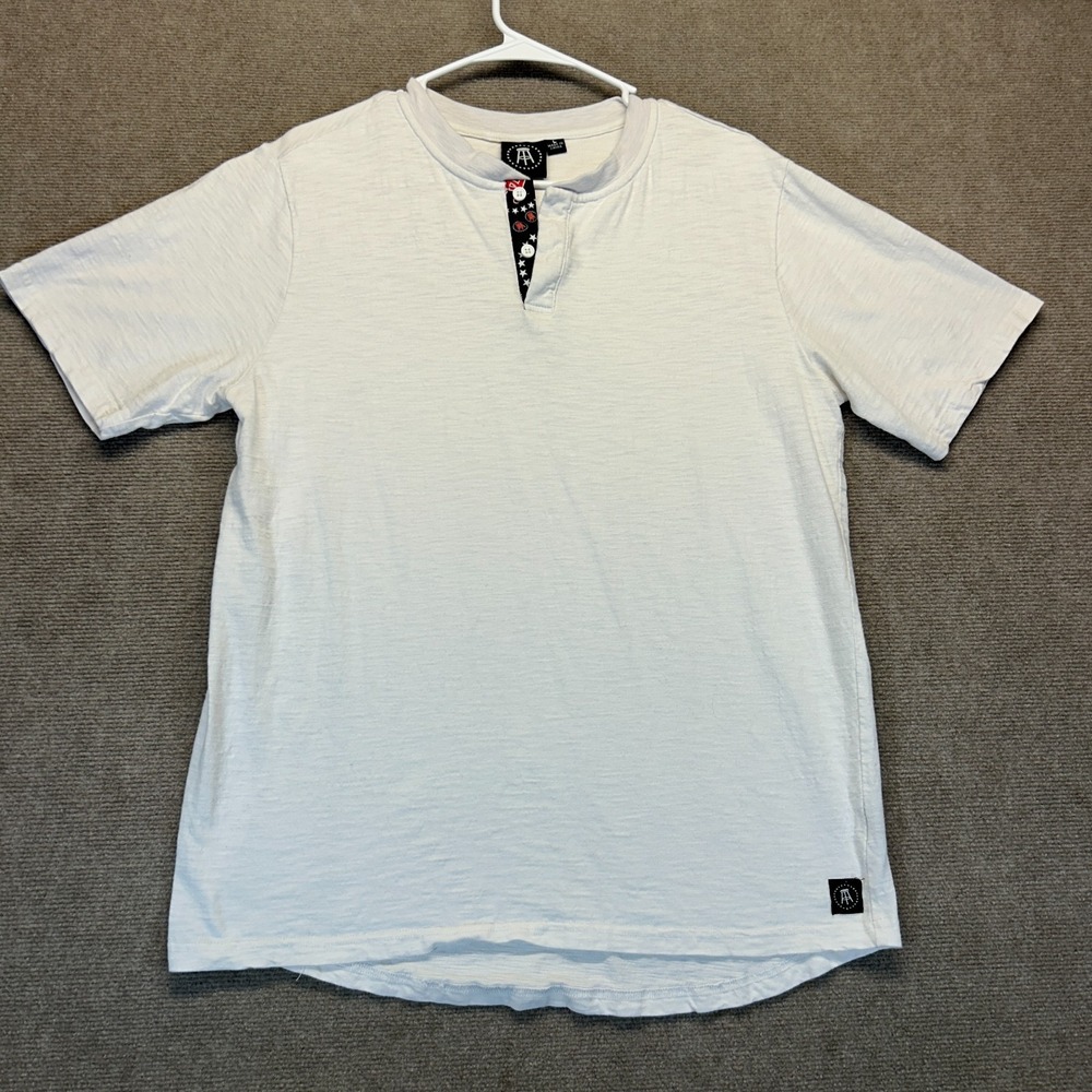 Barstool Sports Henley Shirt Men's White Short Sleeve Logo Placket White Cotton